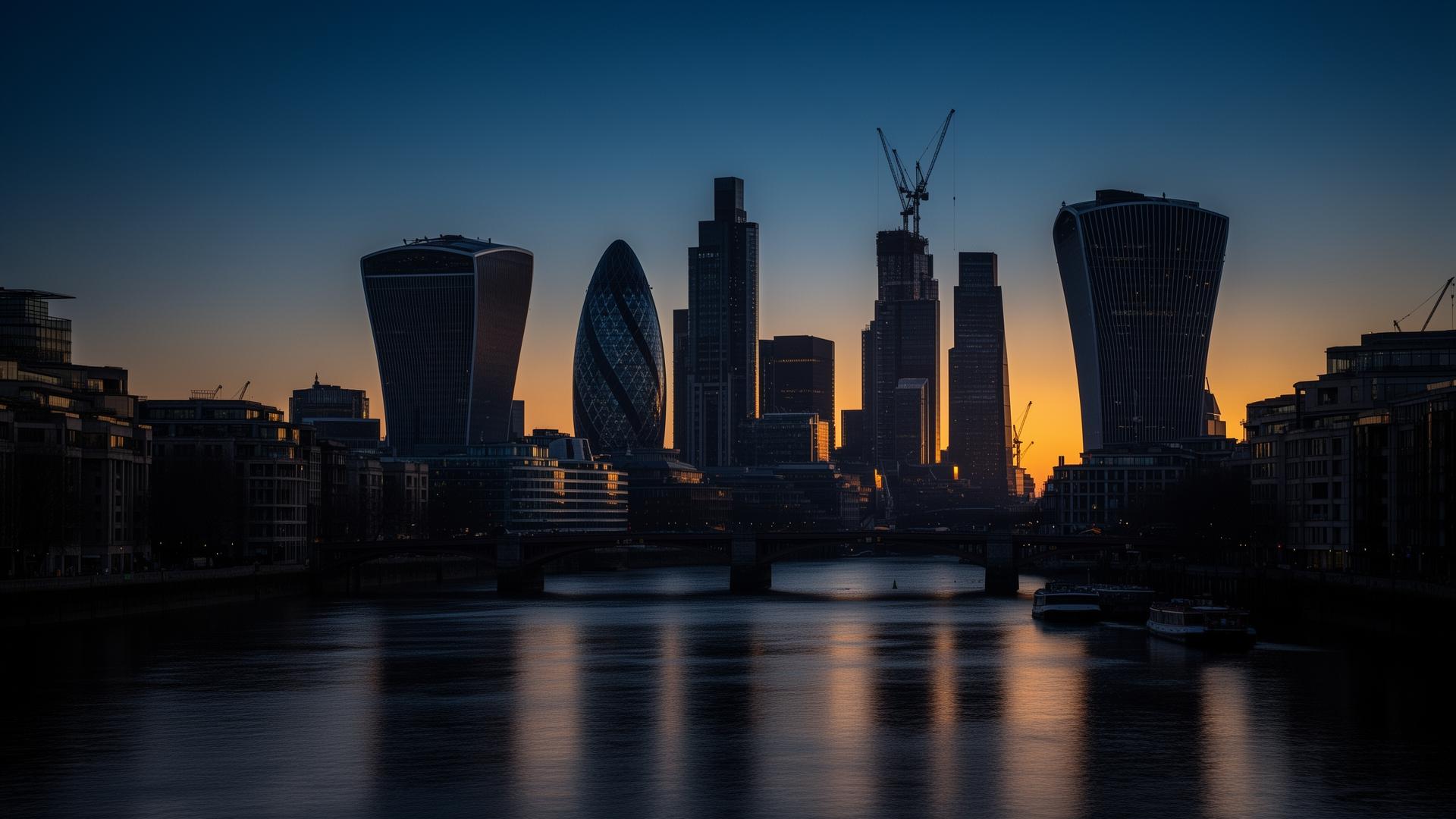 The City of London financial district at dusk